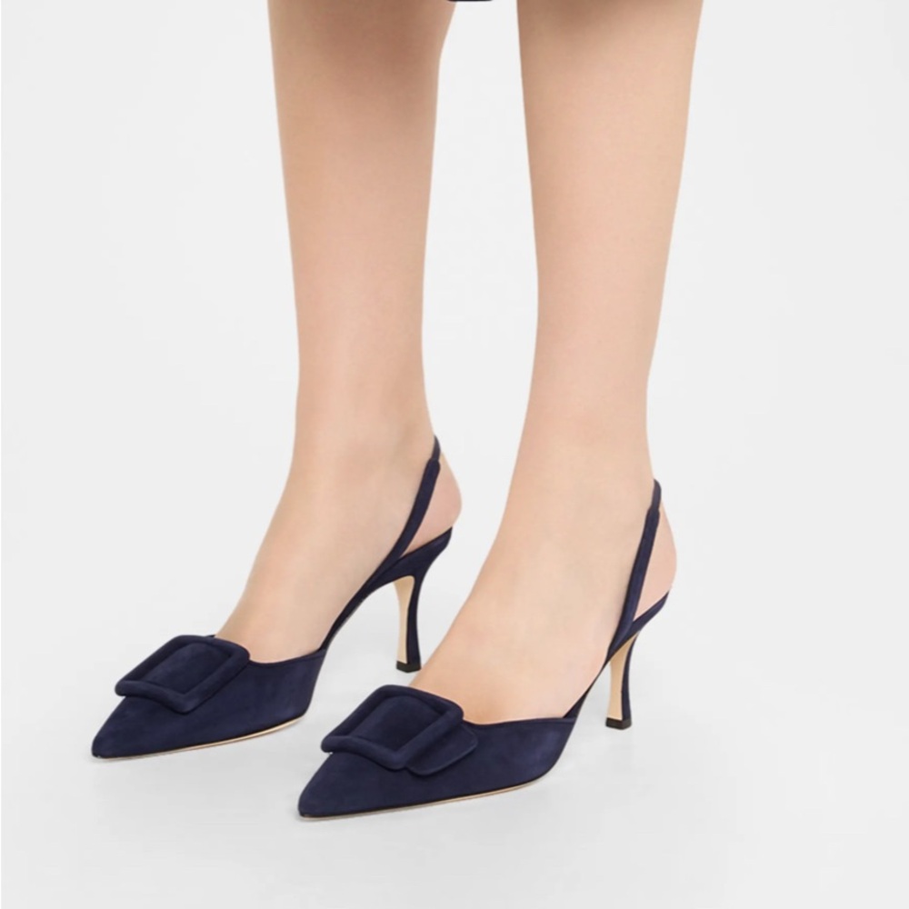 Manolo Blahnik Maysli Blue Suede EUC 39
